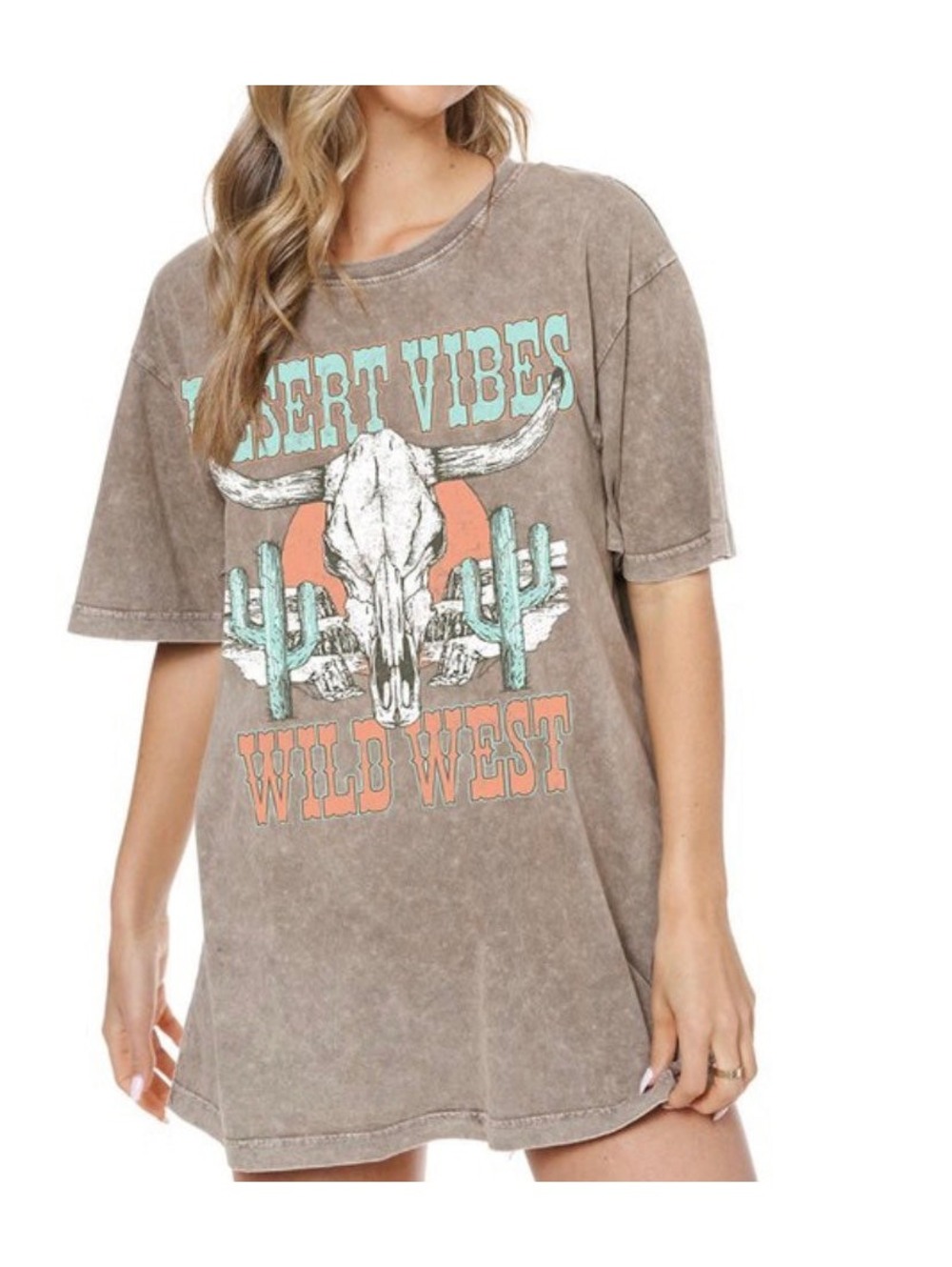Zutter Desert Vibes Wild West Longhorn Graphic Tee Mineral Washed Grey